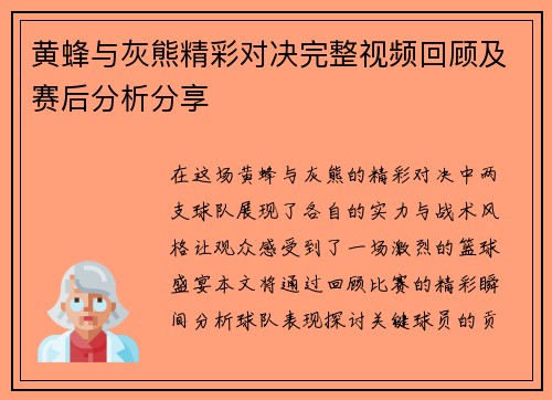 黄蜂与灰熊精彩对决完整视频回顾及赛后分析分享